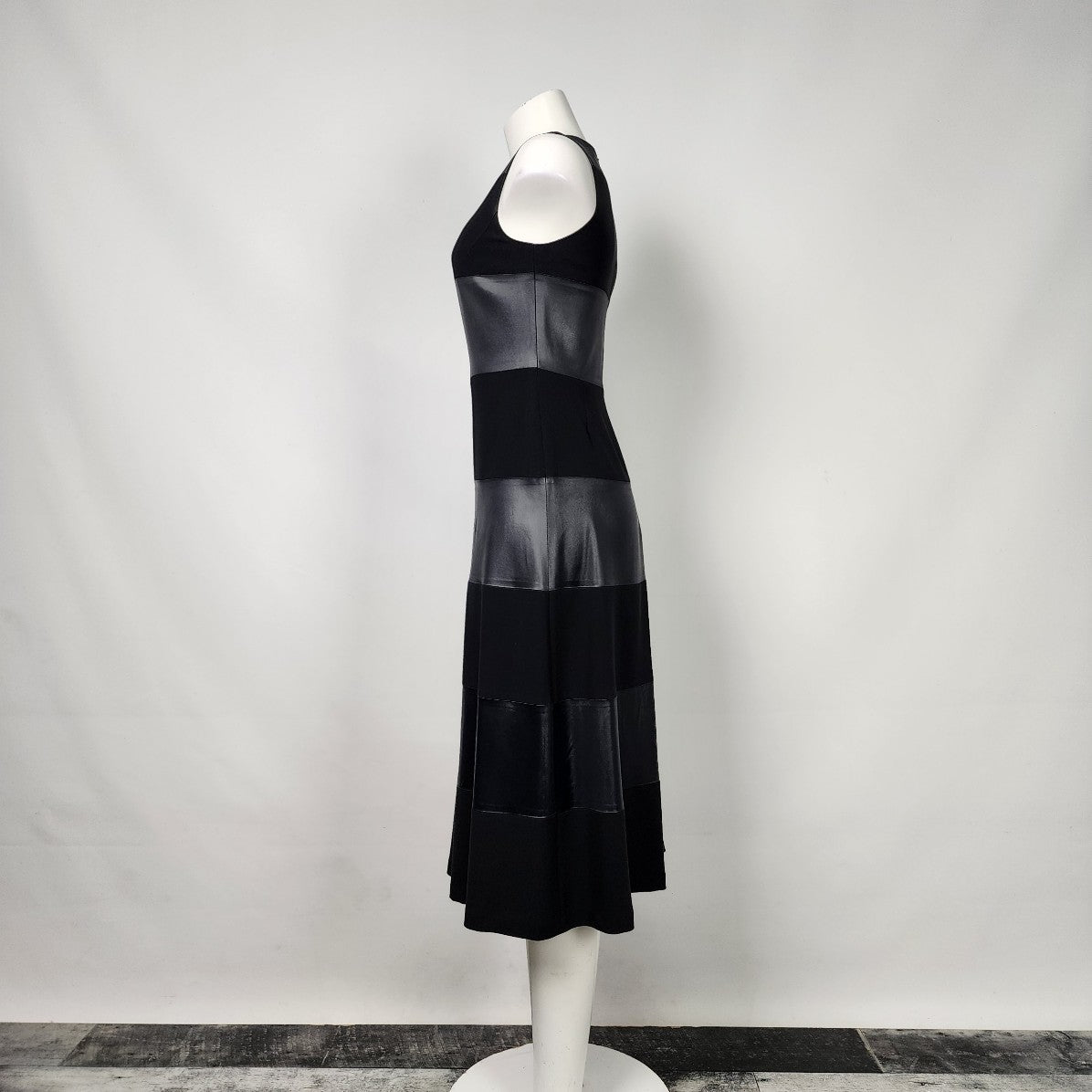Judith & Charles Black Dress Satin Striped Midi Size 2