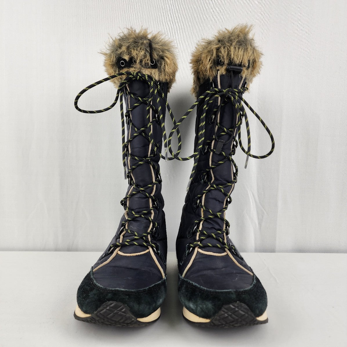 LL Bean Suede Fur Trim Black Waterproof Boots Size 9