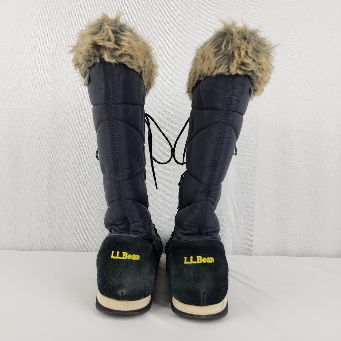 LL Bean Suede Fur Trim Black Waterproof Boots Size 9