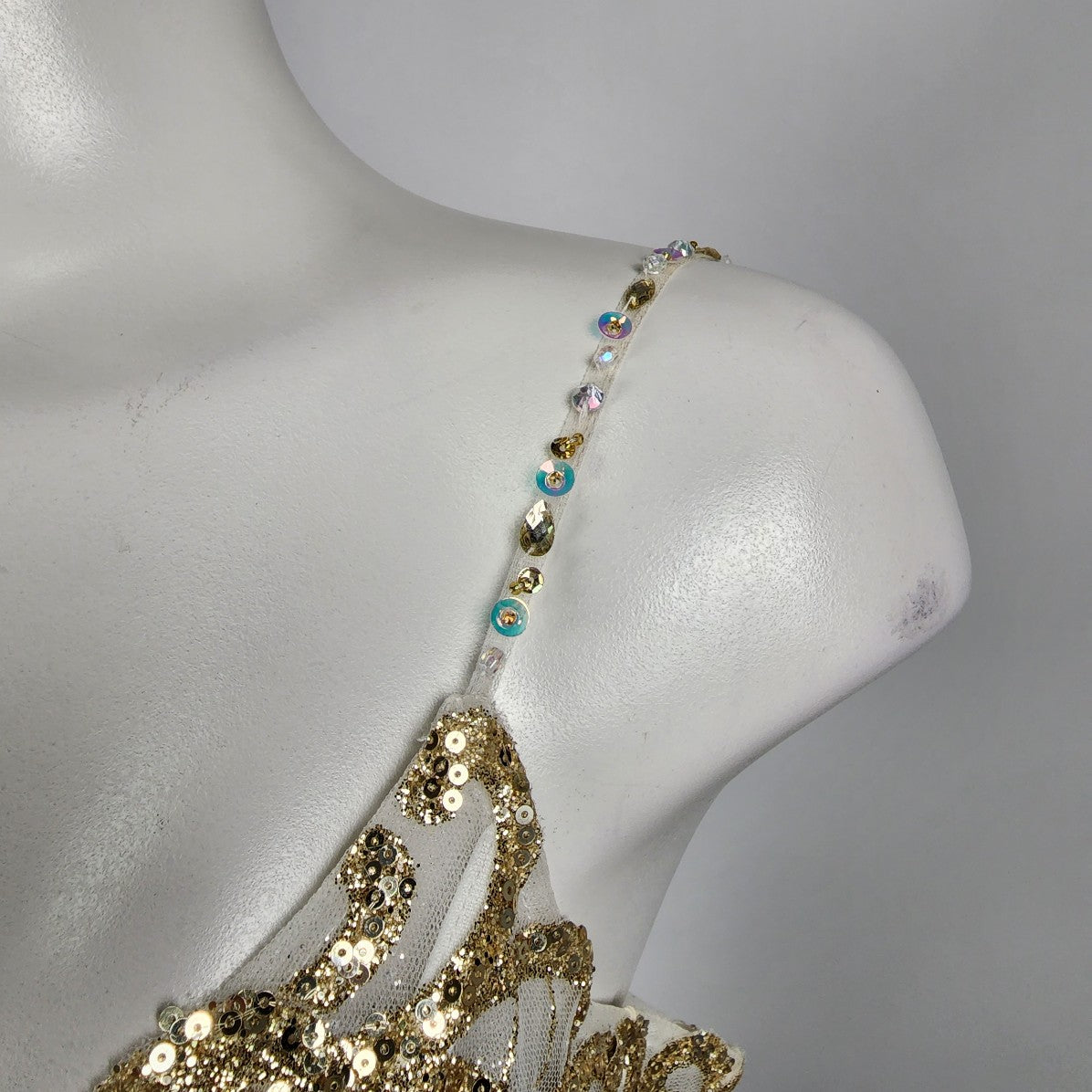 Splash White & Gold Sequined Ball Gown Size M