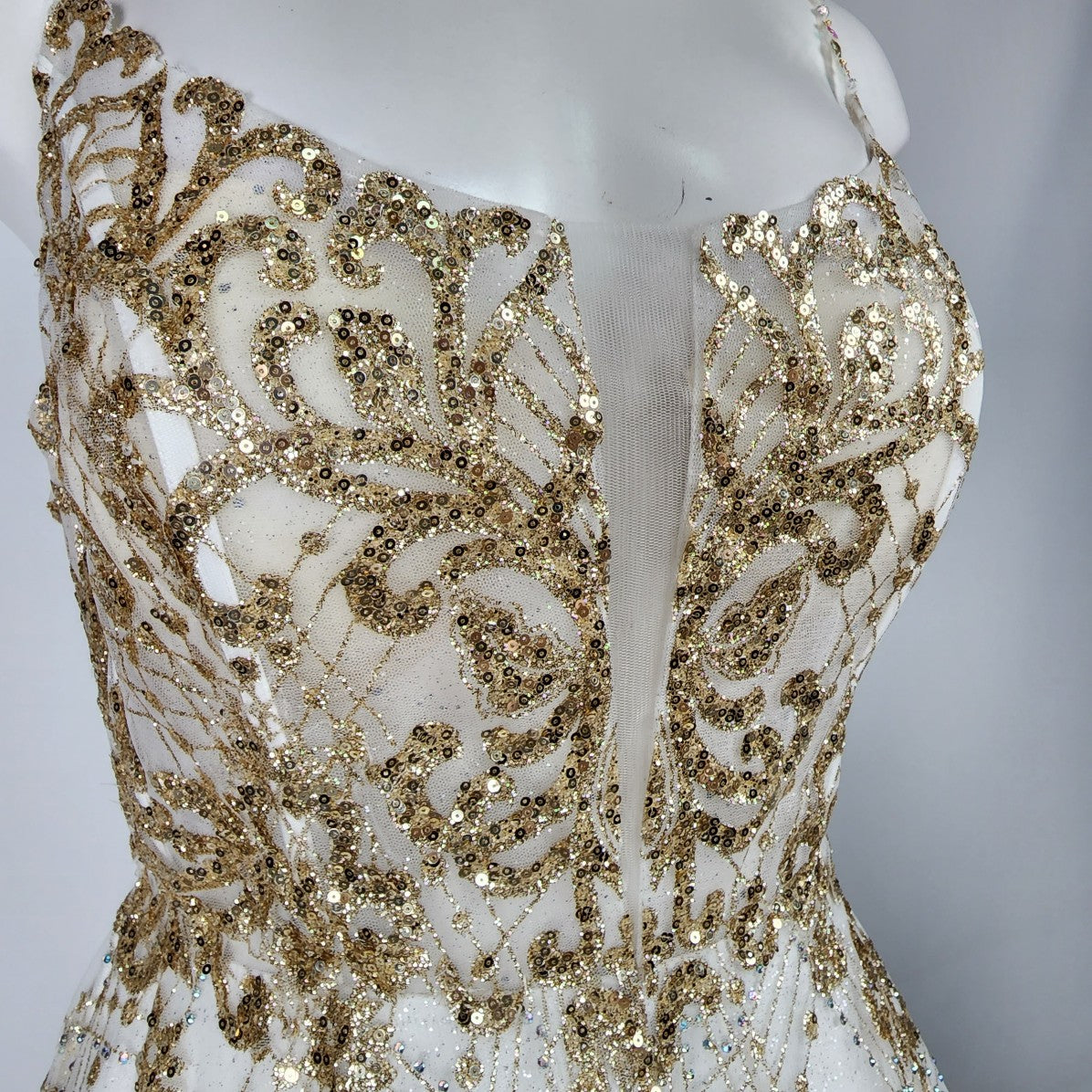 Splash White & Gold Sequined Ball Gown Size M