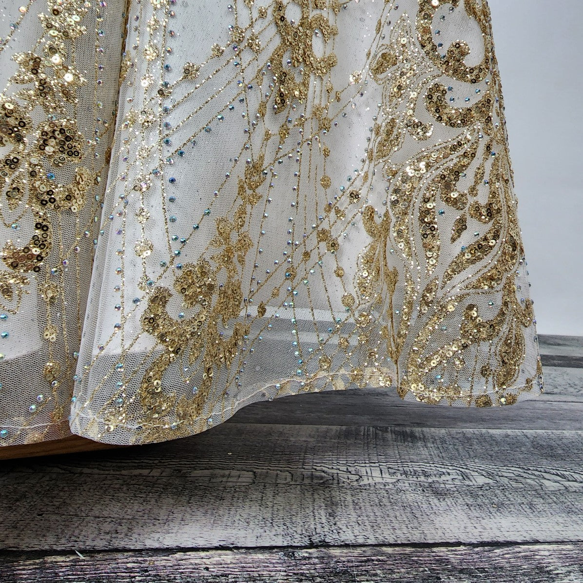 Splash White & Gold Sequined Ball Gown Size M
