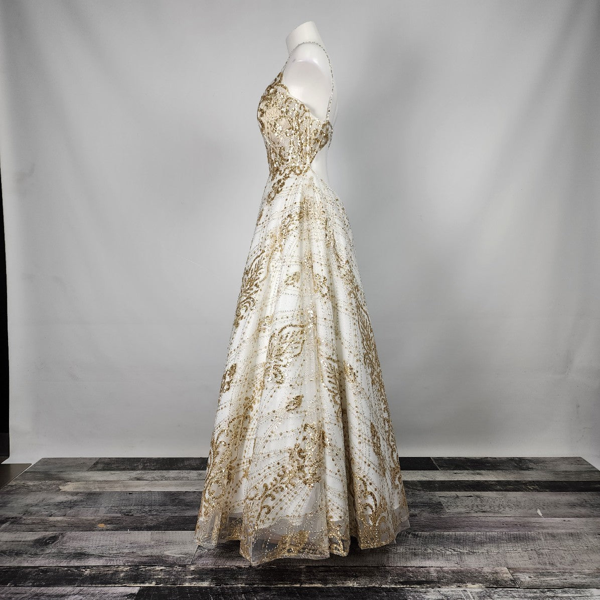 Splash White & Gold Sequined Ball Gown Size M
