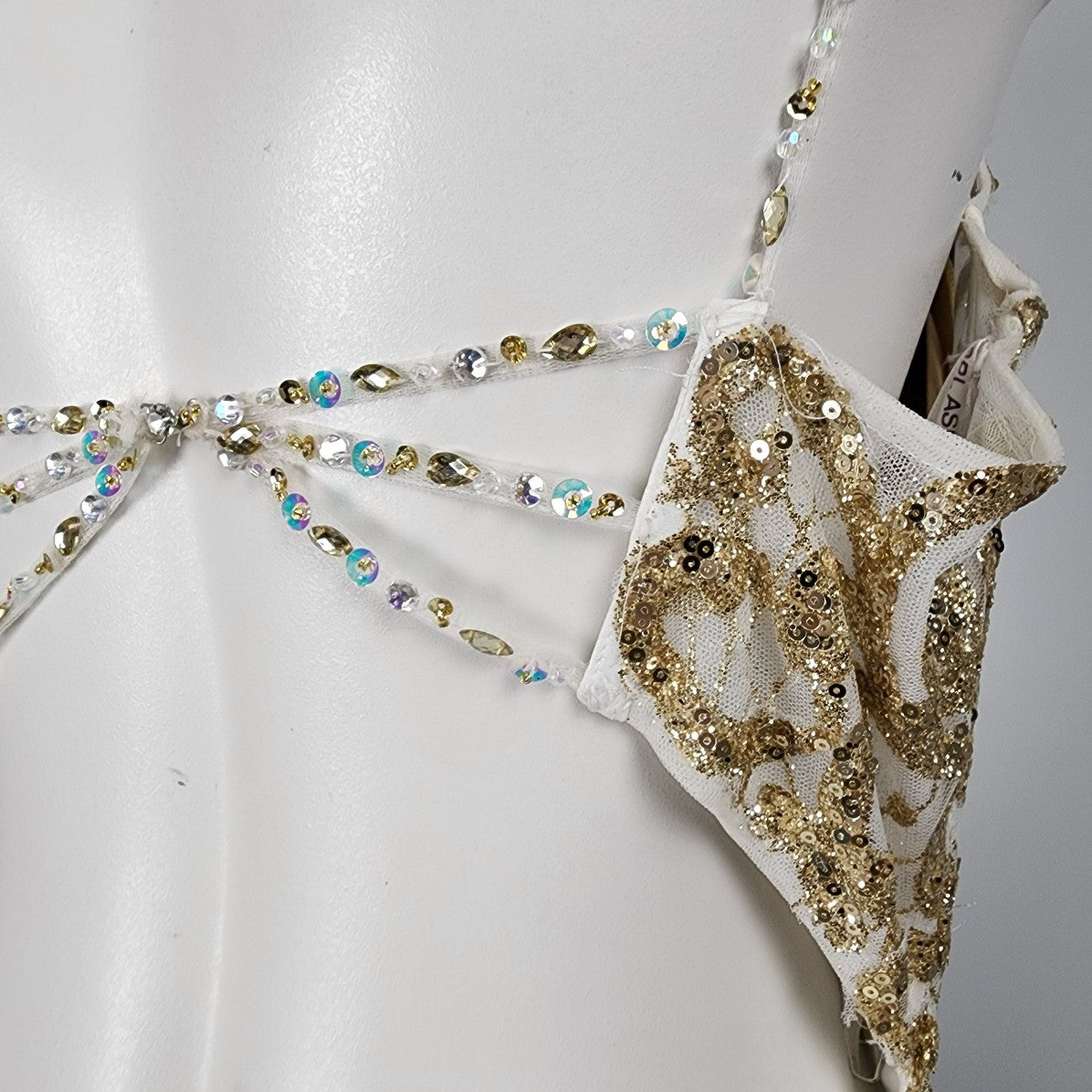 Splash White & Gold Sequined Ball Gown Size M