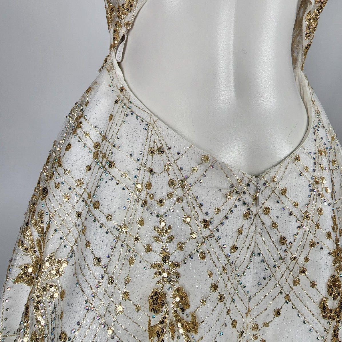 Splash White & Gold Sequined Ball Gown Size M
