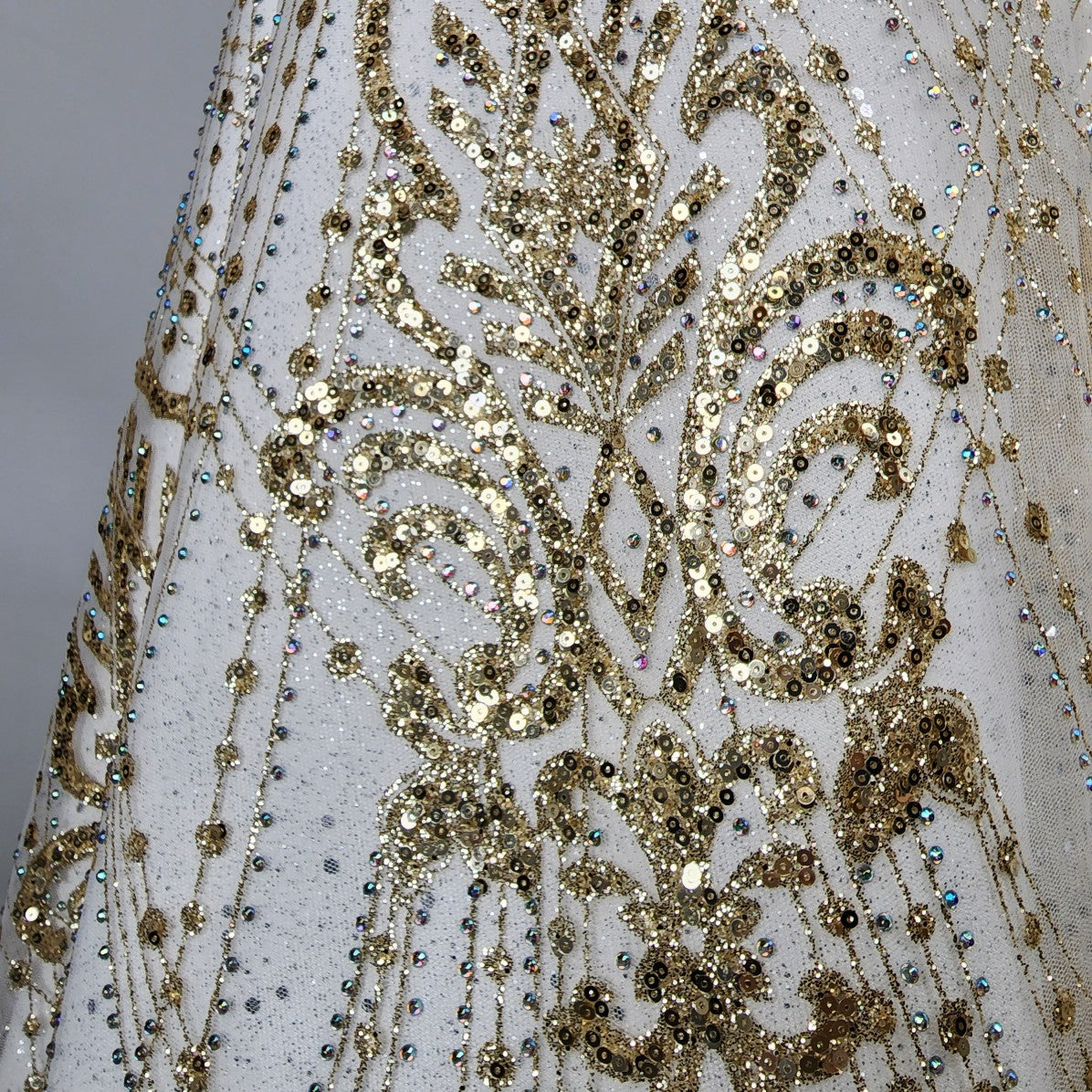 Splash White & Gold Sequined Ball Gown Size M