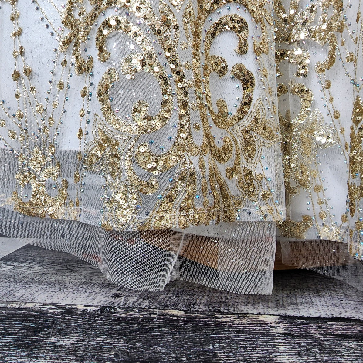 Splash White & Gold Sequined Ball Gown Size M