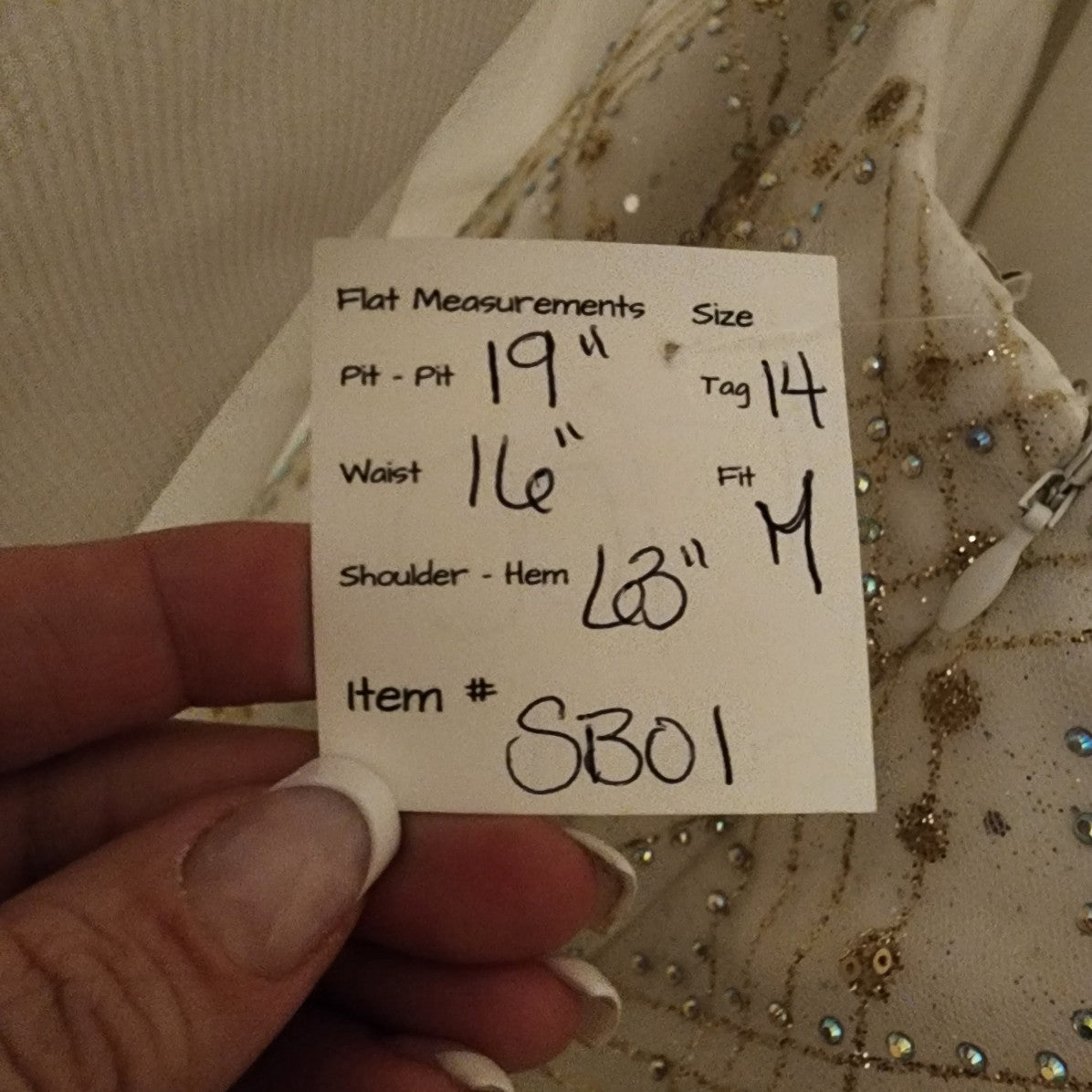 Splash White & Gold Sequined Ball Gown Size M