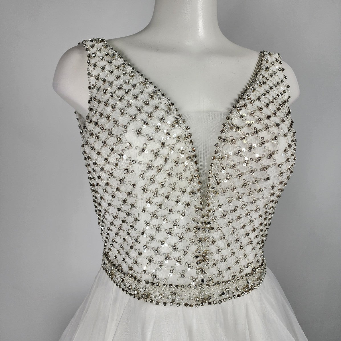 Bonny Bridal Crystal Encrusted Horse Hair Tule Wedding Gown Size S/M