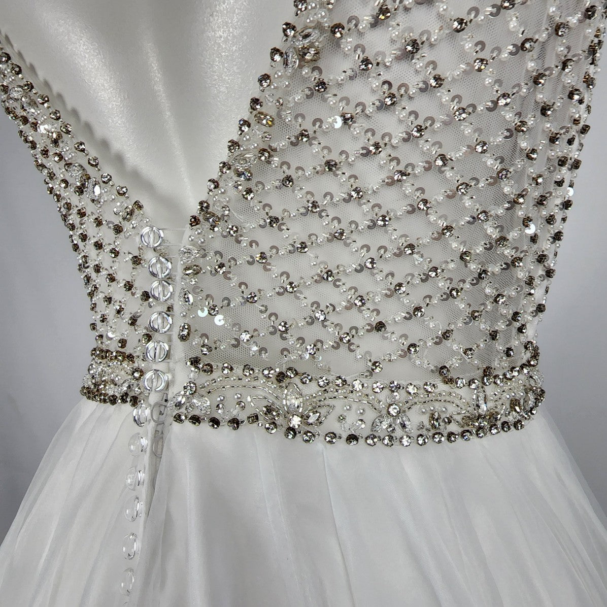 Bonny Bridal Crystal Encrusted Horse Hair Tule Wedding Gown Size S/M