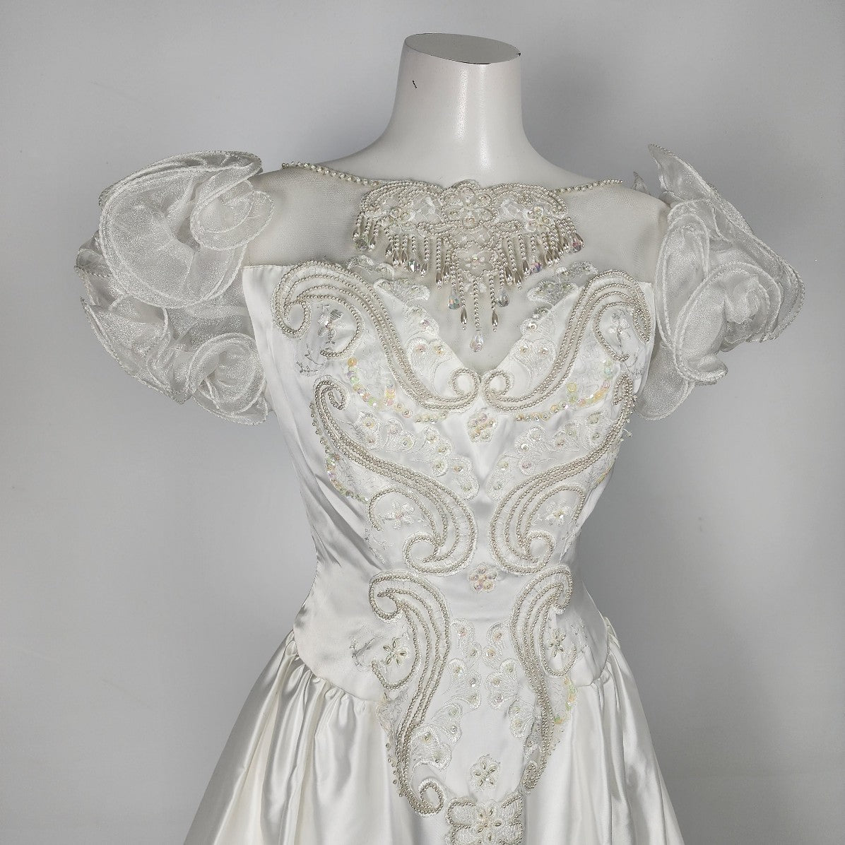 Party Time Fashions 80s Wedding Ruffle Satin Gown Size S