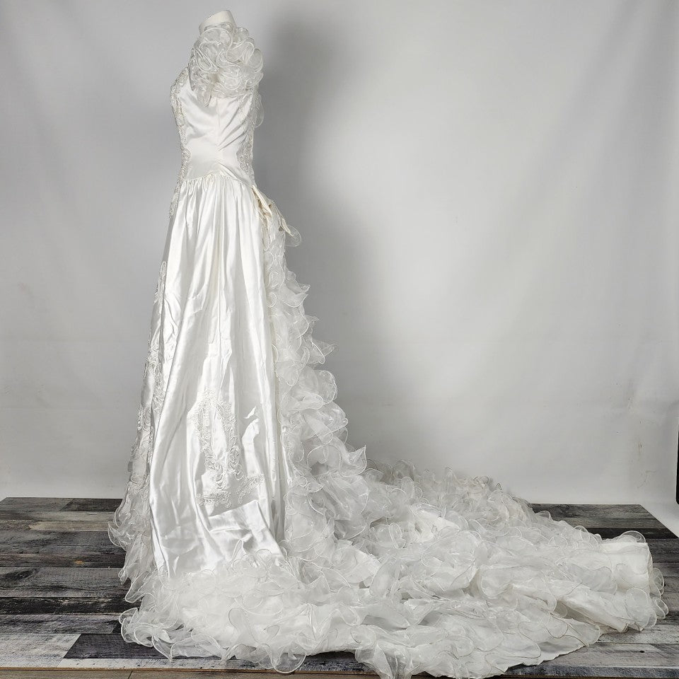 Party Time Fashions 80s Wedding Ruffle Satin Gown Size S