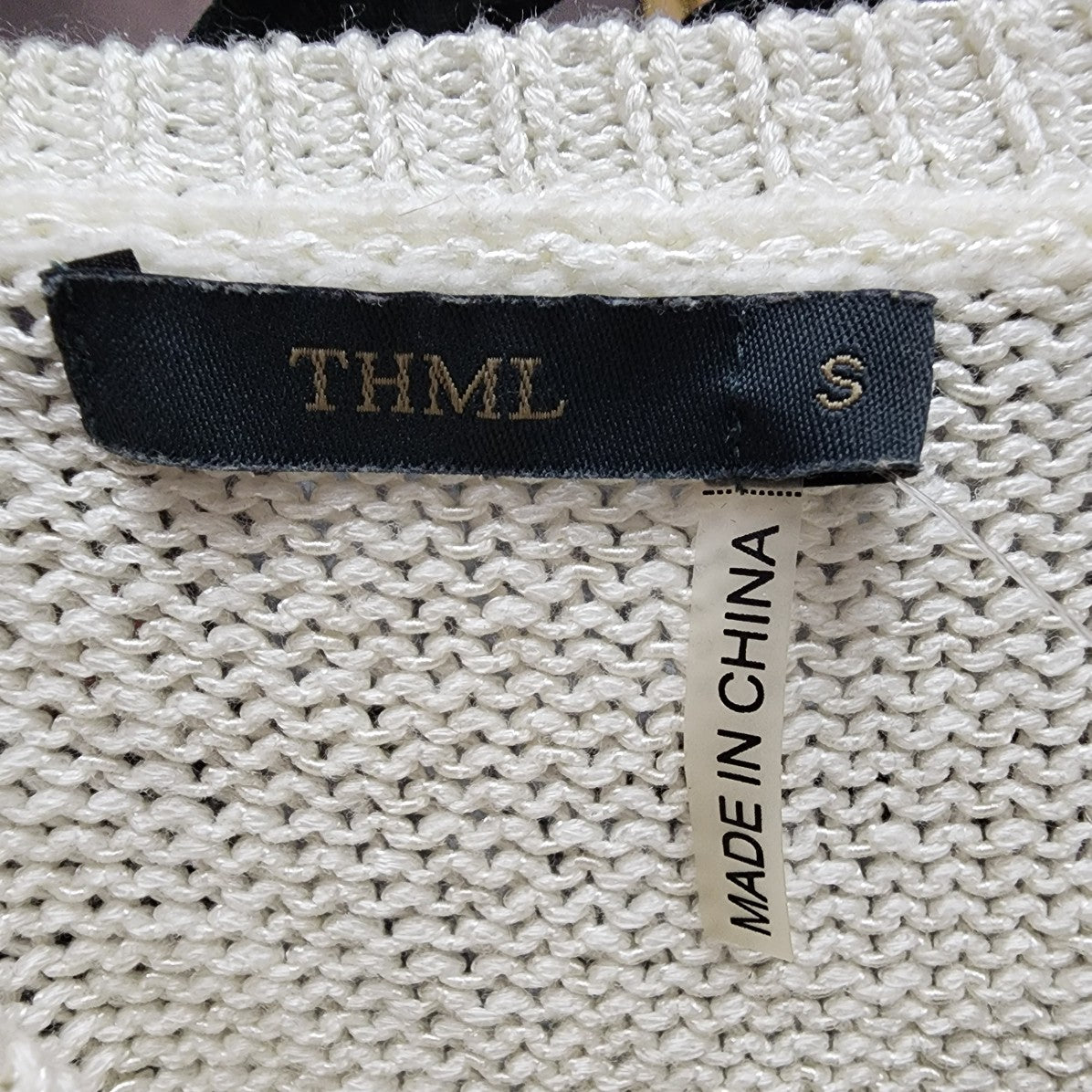 THML Cream Knit Floral Chiffon Sweater Size S