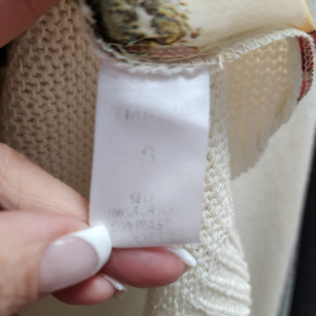 THML Cream Knit Floral Chiffon Sweater Size S