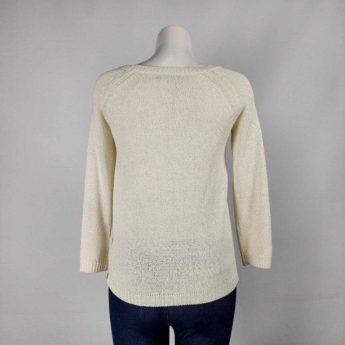 THML Cream Knit Floral Chiffon Sweater Size S