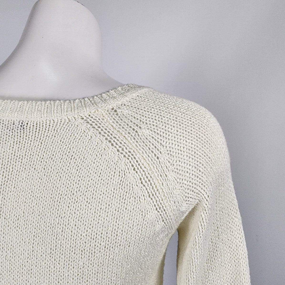 THML Cream Knit Floral Chiffon Sweater Size S