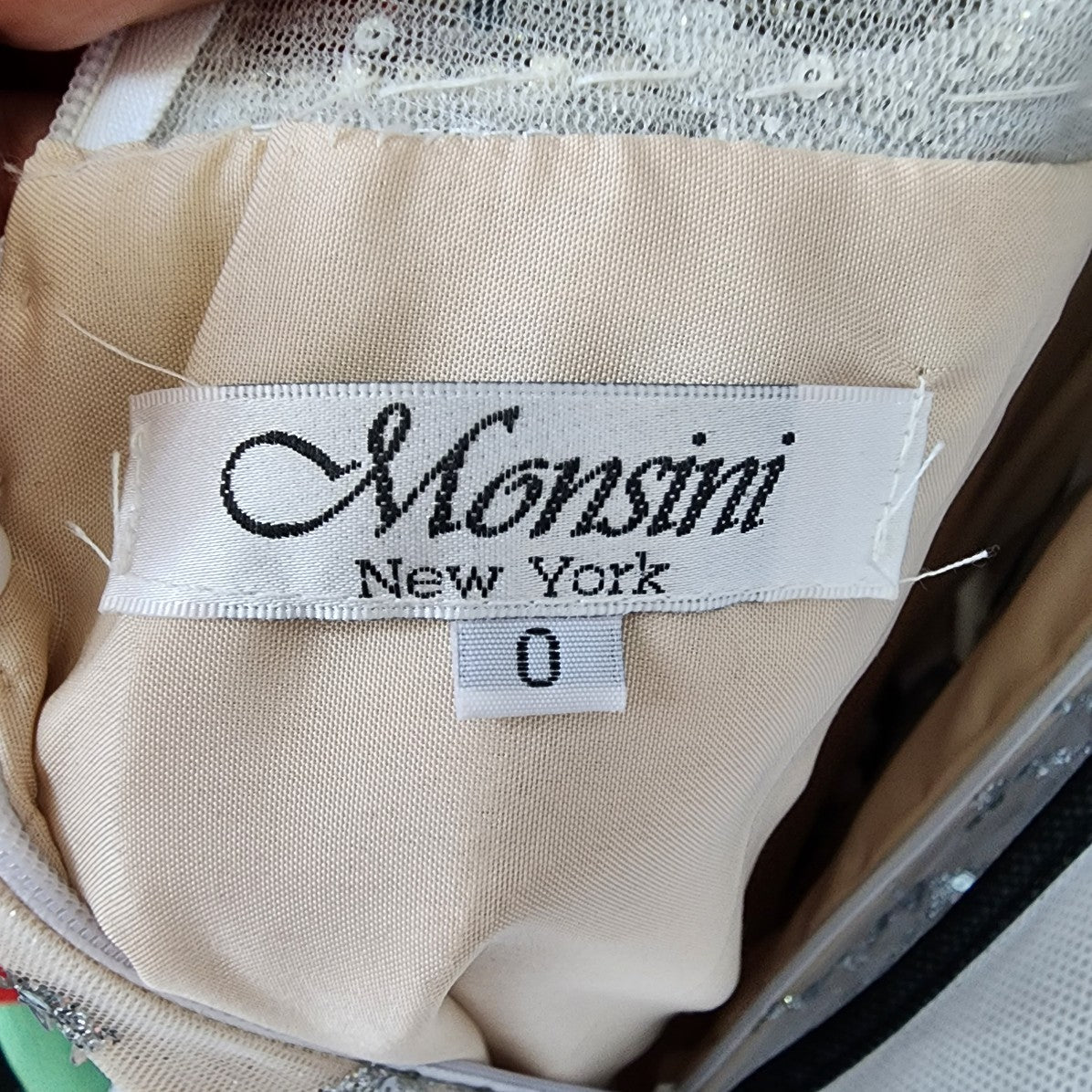 Monsini Silver Sequined & Nude Grad Wedding Gown Size 0