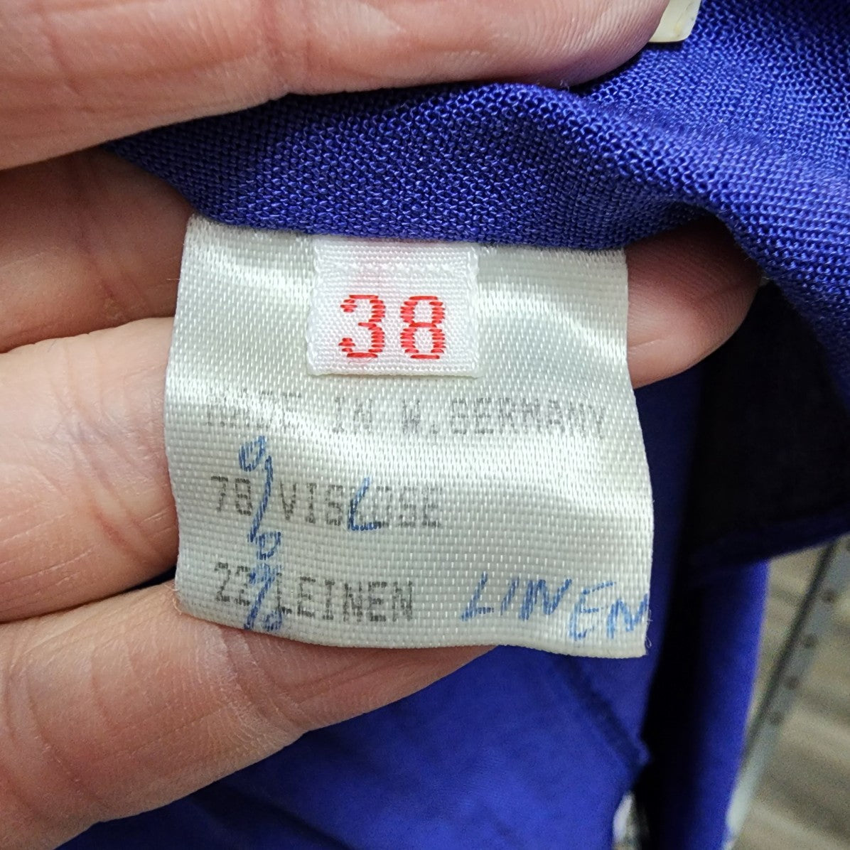 Vintage Niendorf Blue Linen Short Sleeve Blazer Size S/M