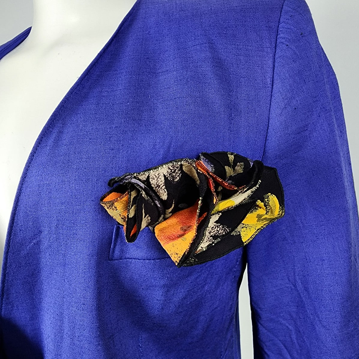 Vintage Niendorf Blue Linen Short Sleeve Blazer Size S/M