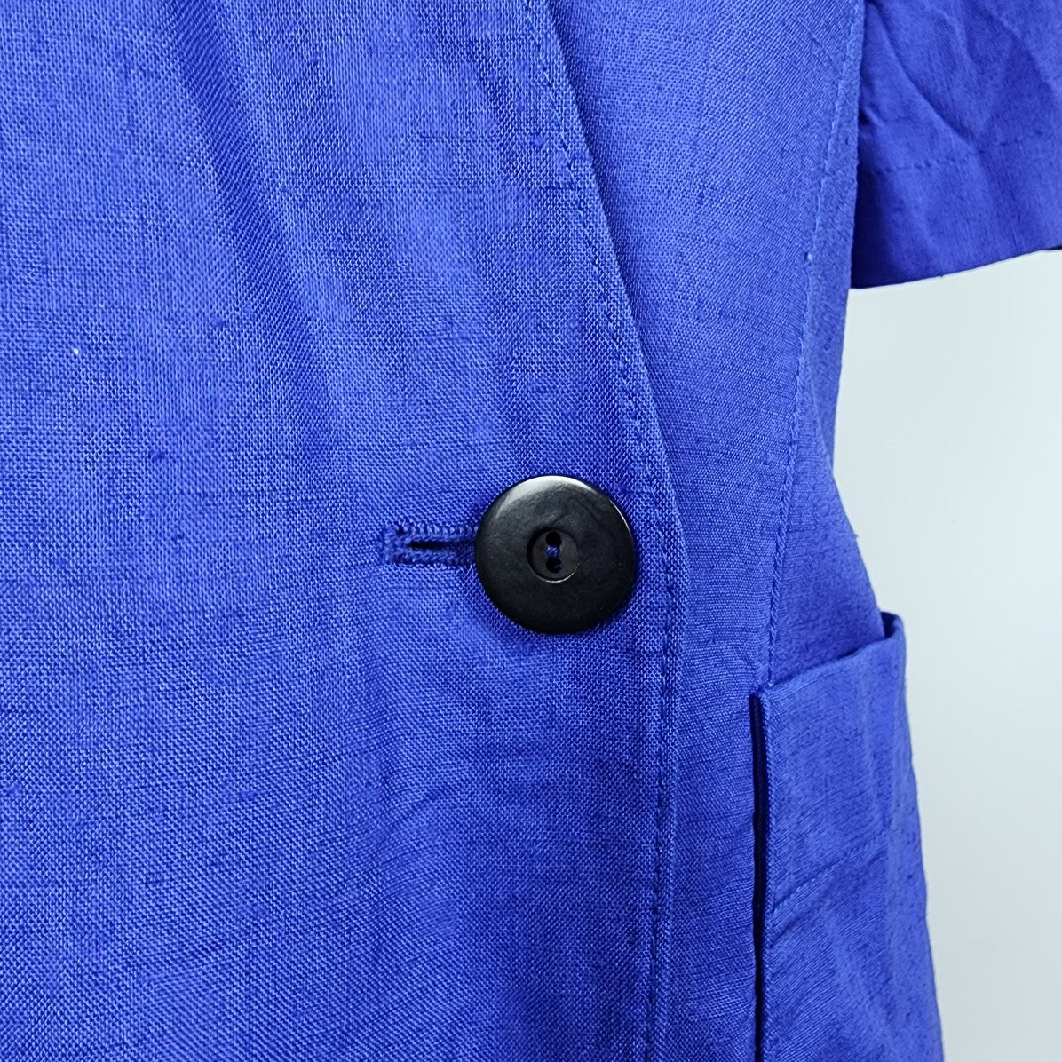 Vintage Niendorf Blue Linen Short Sleeve Blazer Size S/M