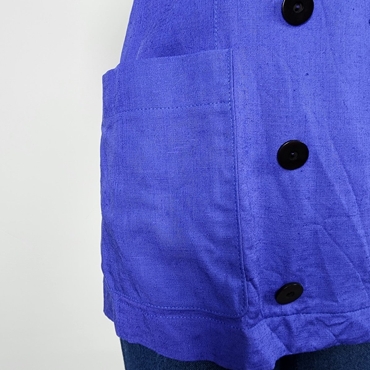 Vintage Niendorf Blue Linen Short Sleeve Blazer Size S/M