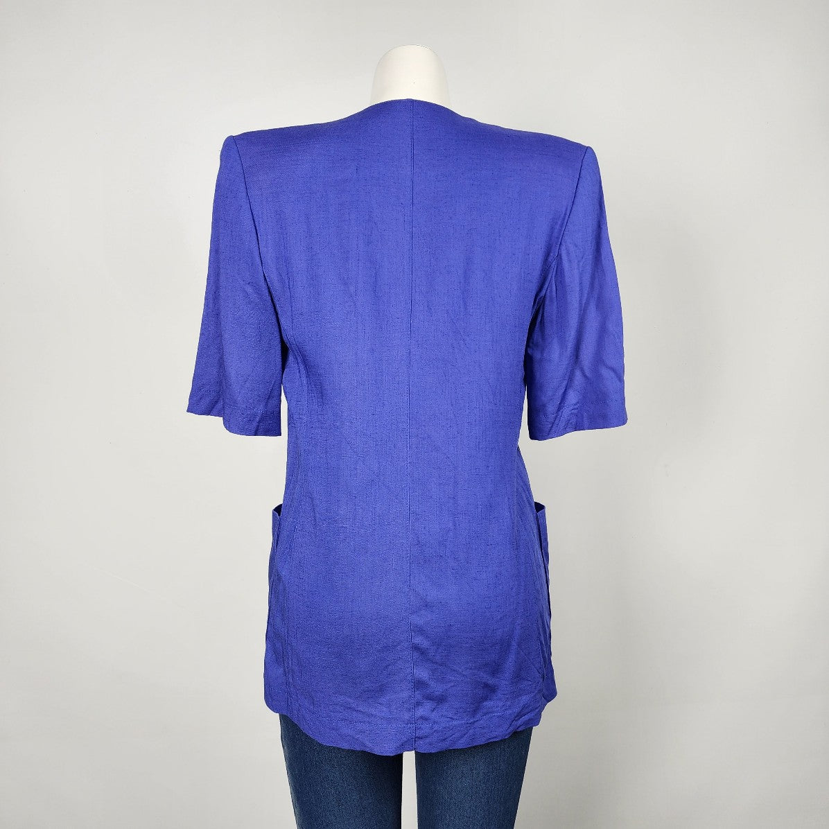 Vintage Niendorf Blue Linen Short Sleeve Blazer Size S/M