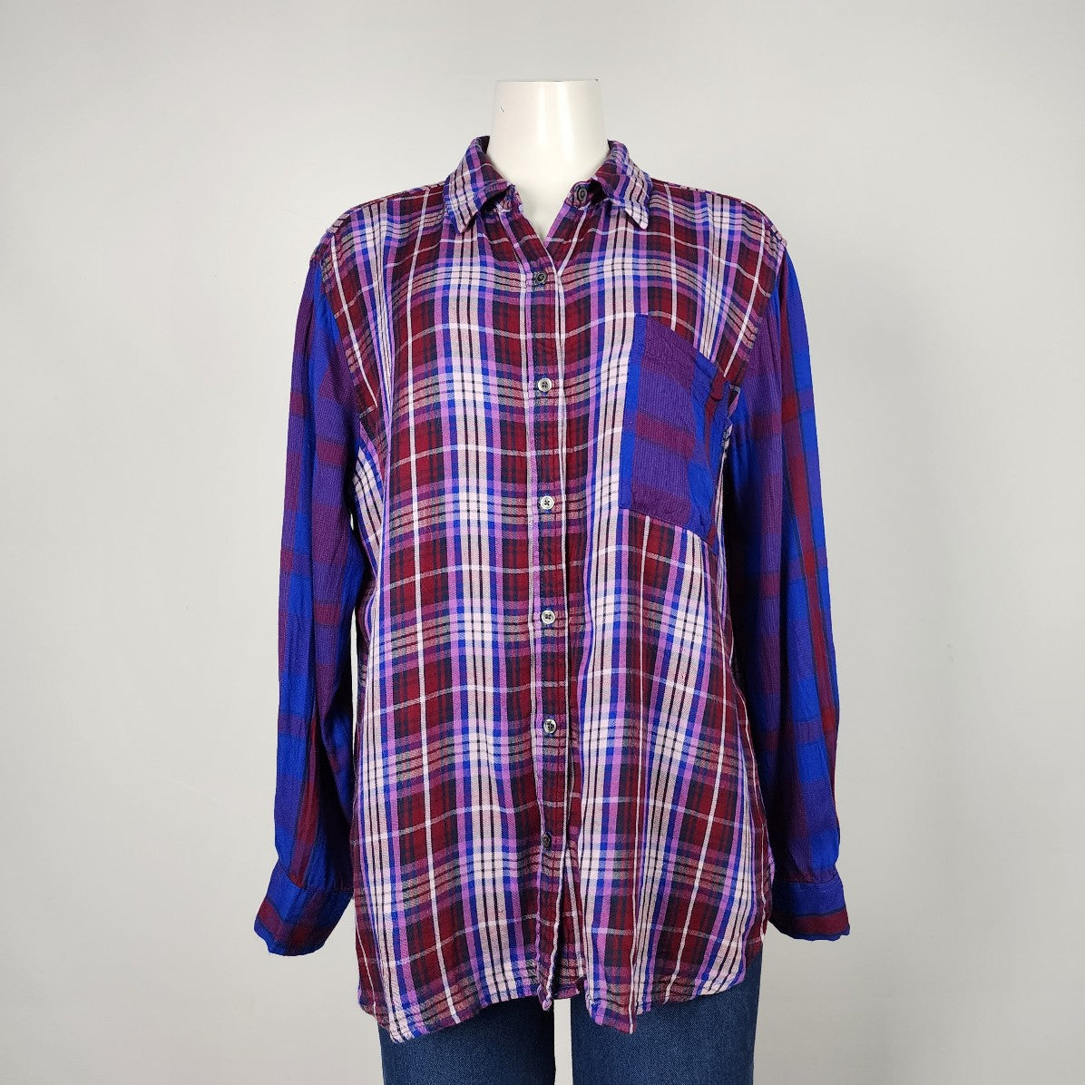 Joe Fresh Blue & Purple Plaid Button Top Size L/XL
