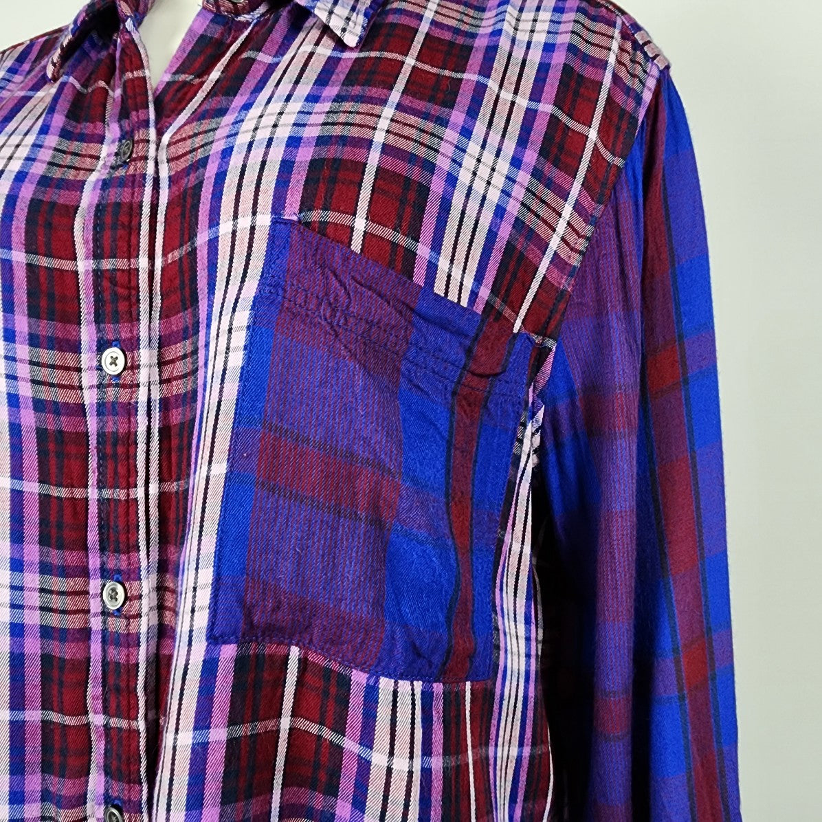 Joe Fresh Blue & Purple Plaid Button Top Size L/XL