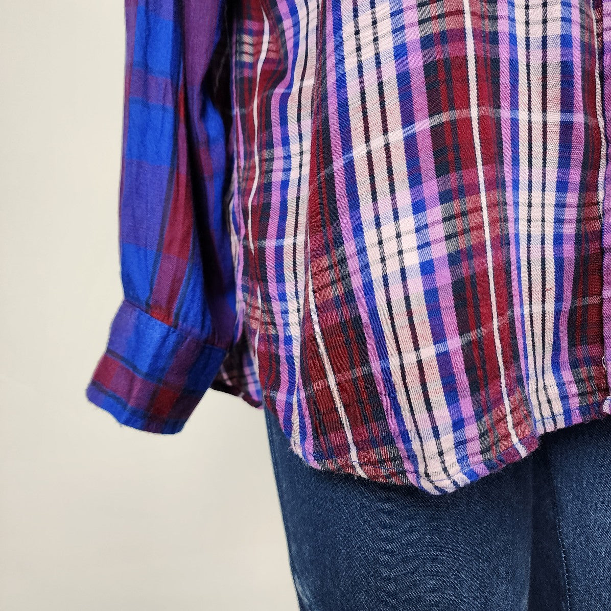 Joe Fresh Blue & Purple Plaid Button Top Size L/XL