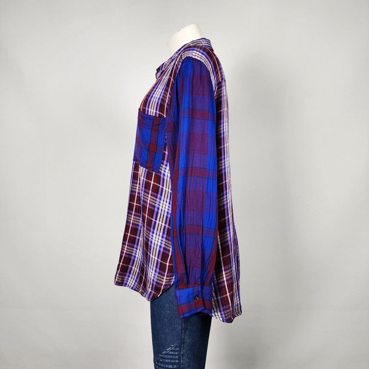 Joe Fresh Blue & Purple Plaid Button Top Size L/XL