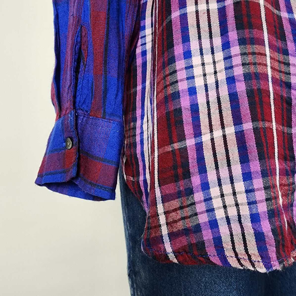 Joe Fresh Blue & Purple Plaid Button Top Size L/XL