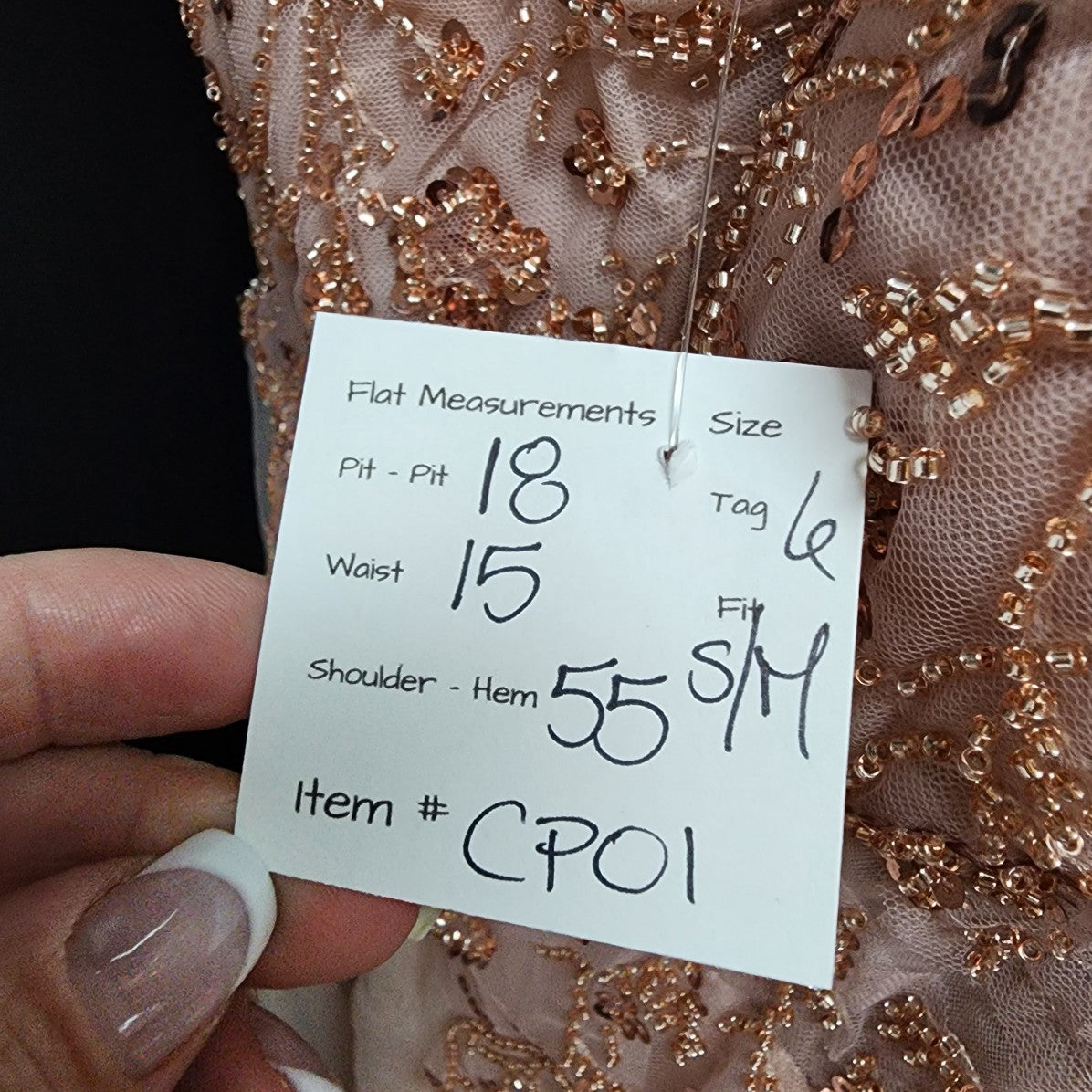Rose Gold Blush Pink Tule Beaded Grad Gown Event Dress Size M