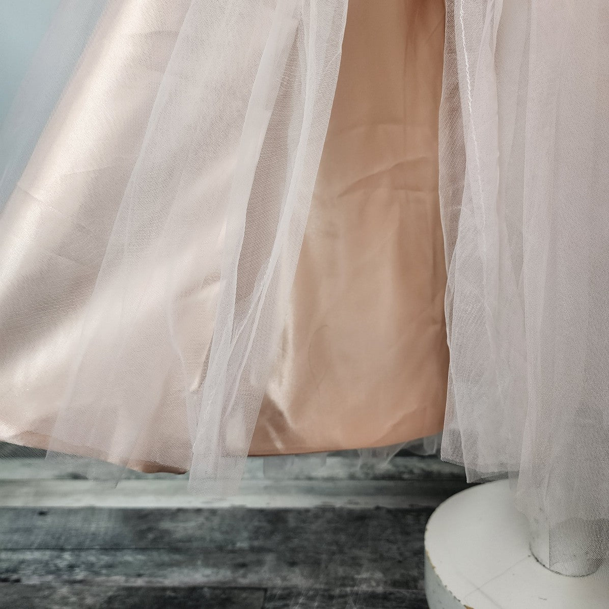 Rose Gold Blush Pink Tule Beaded Grad Gown Event Dress Size M