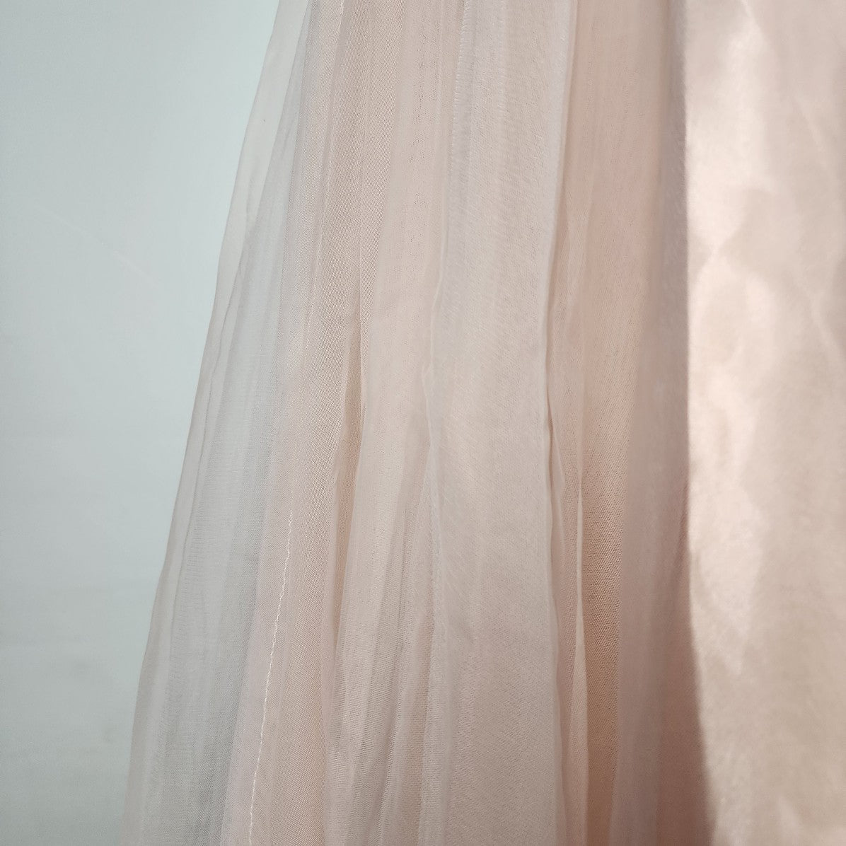 Rose Gold Blush Pink Tule Beaded Grad Gown Event Dress Size M