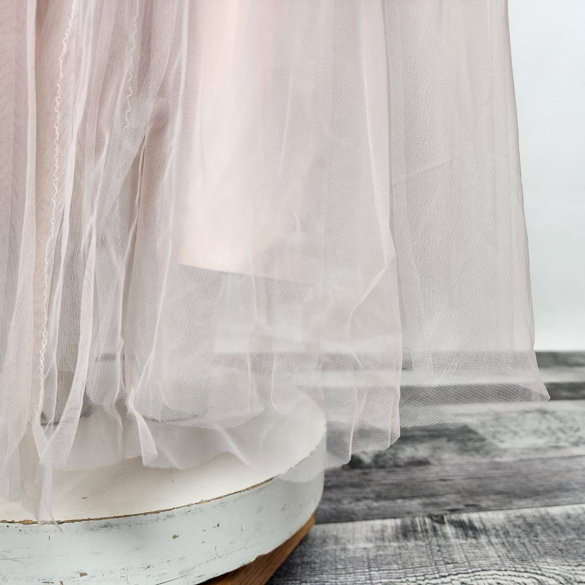 Rose Gold Blush Pink Tule Beaded Grad Gown Event Dress Size M