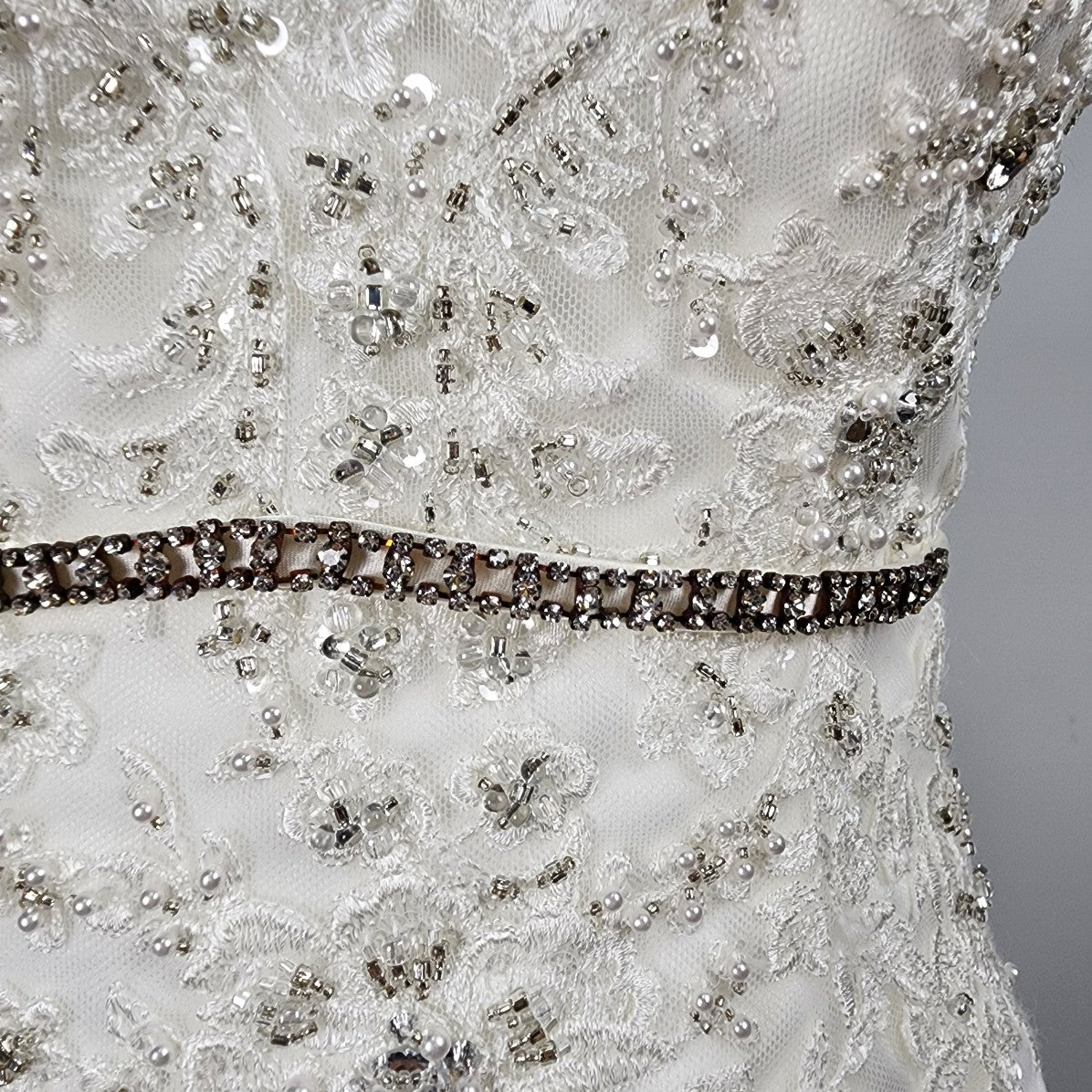 Stella York Lace Mermaid Wedding Gown Crystal Belt Size S