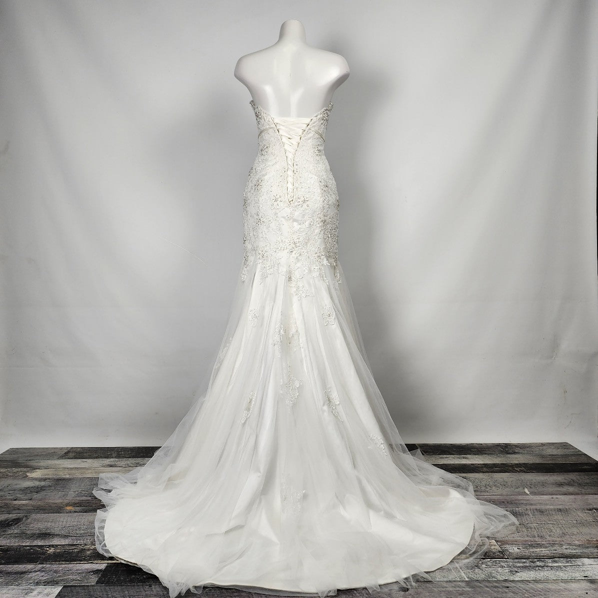 Stella York Lace Mermaid Wedding Gown Crystal Belt Size S