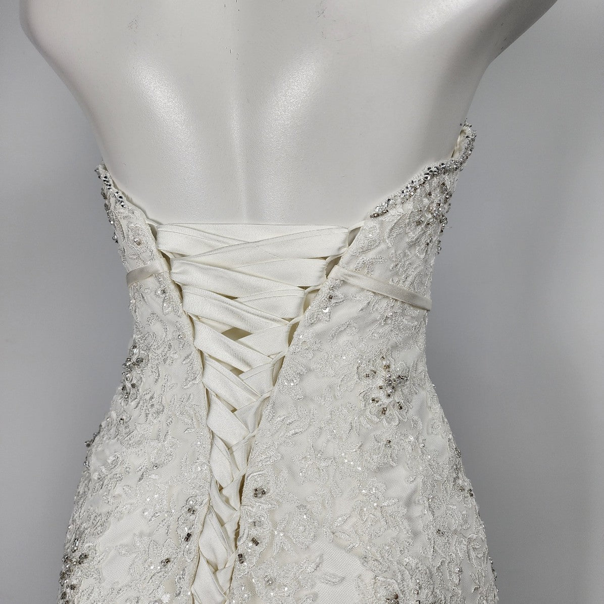 Stella York Lace Mermaid Wedding Gown Crystal Belt Size S