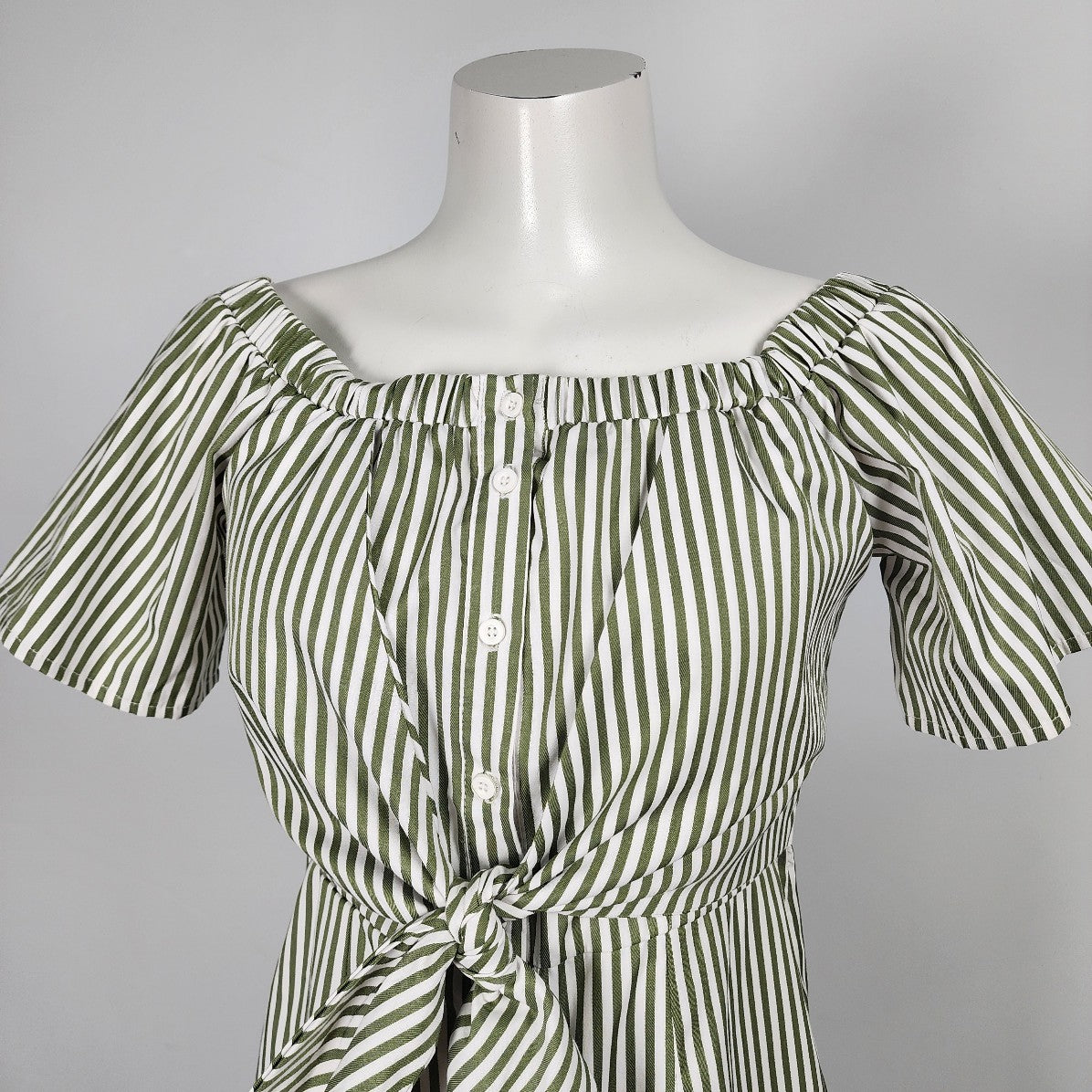 Go CoCo Green Stripped Tunic Top Button Up Size S/M