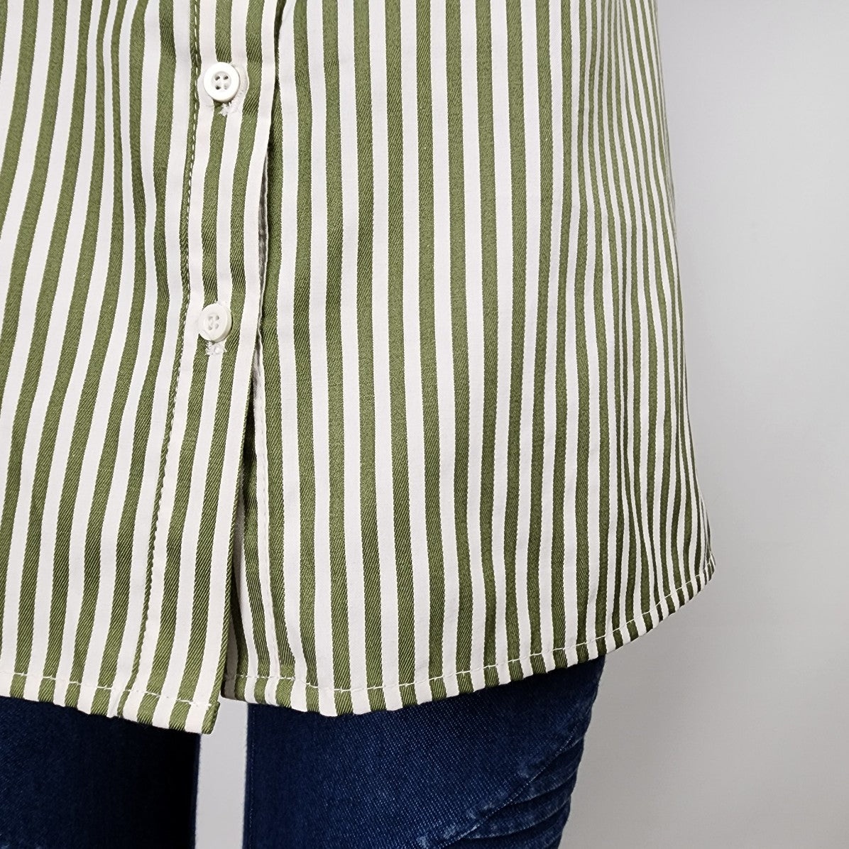 Go CoCo Green Stripped Tunic Top Button Up Size S/M