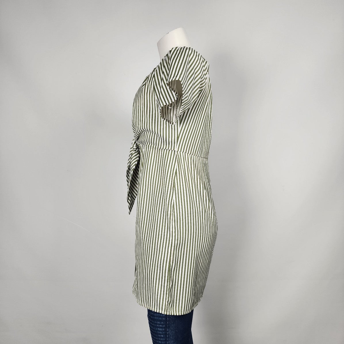 Go CoCo Green Stripped Tunic Top Button Up Size S/M