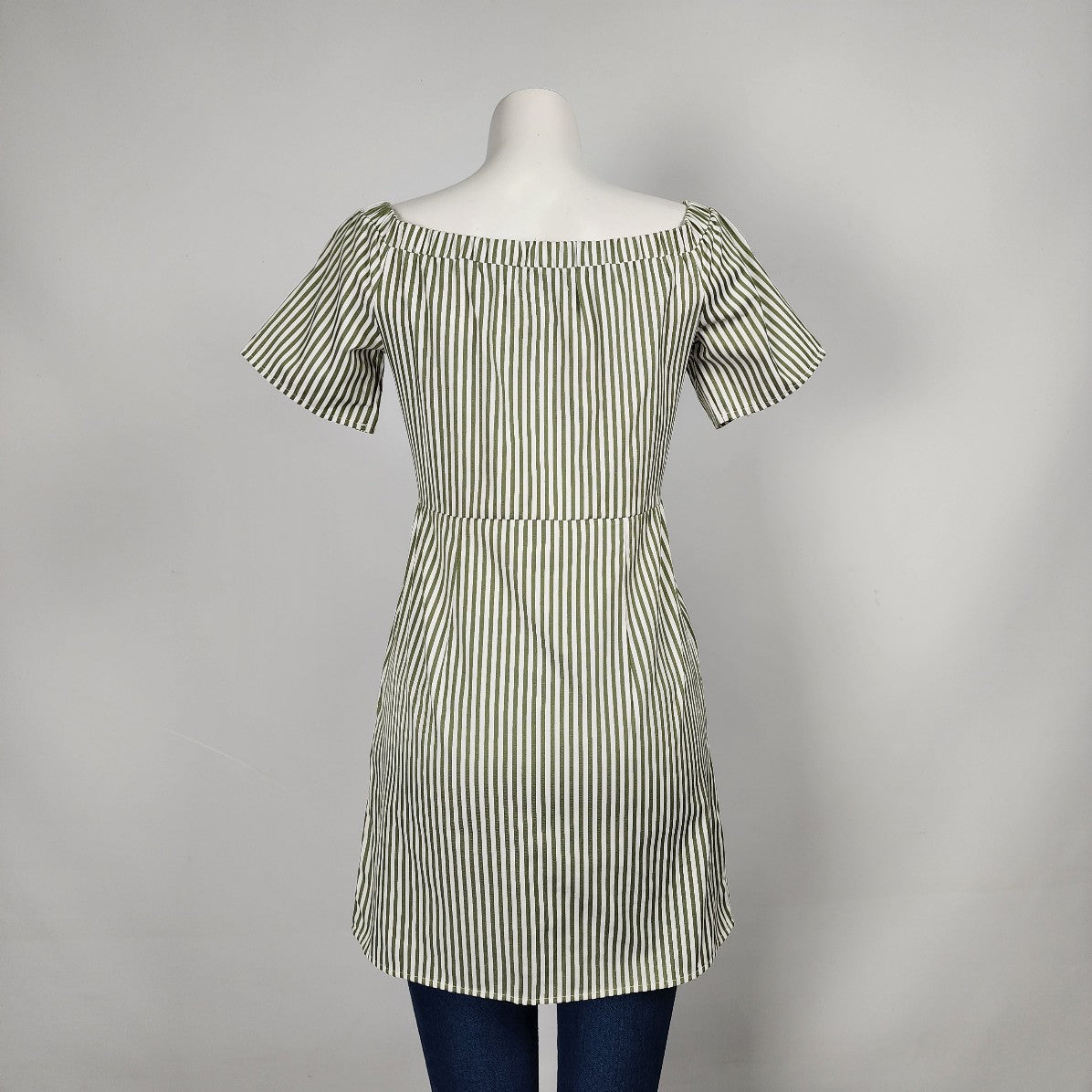 Go CoCo Green Stripped Tunic Top Button Up Size S/M