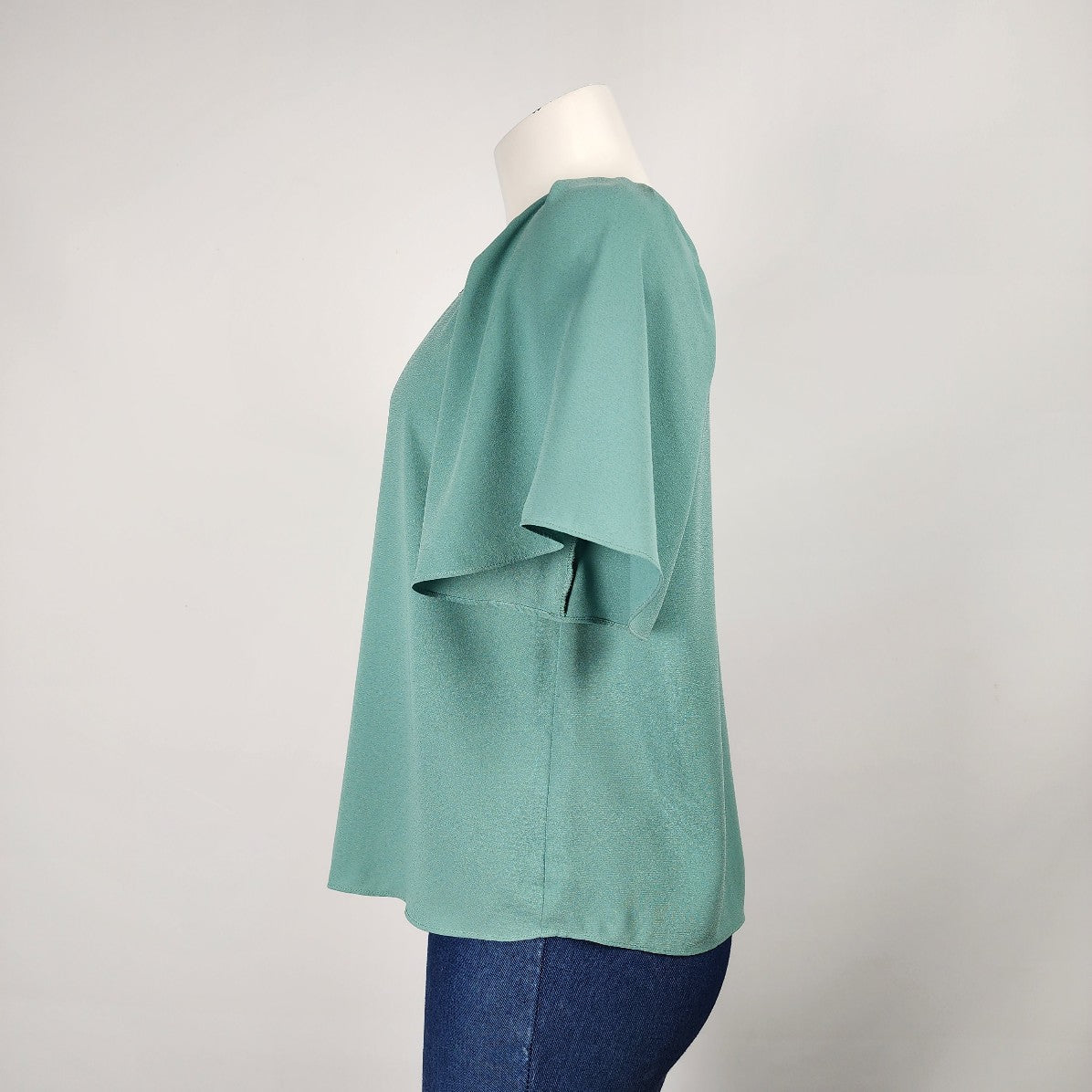 Rachel Roy Green & Black Sequined Blouse Size S Flutter Sleeve