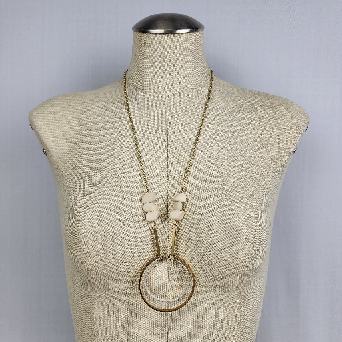 Gold Wire Pendant Beaded Chain Necklace
