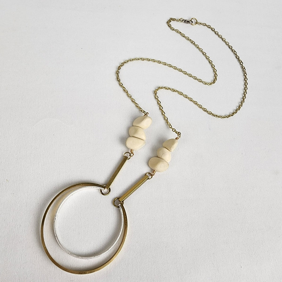 Gold Wire Pendant Beaded Chain Necklace