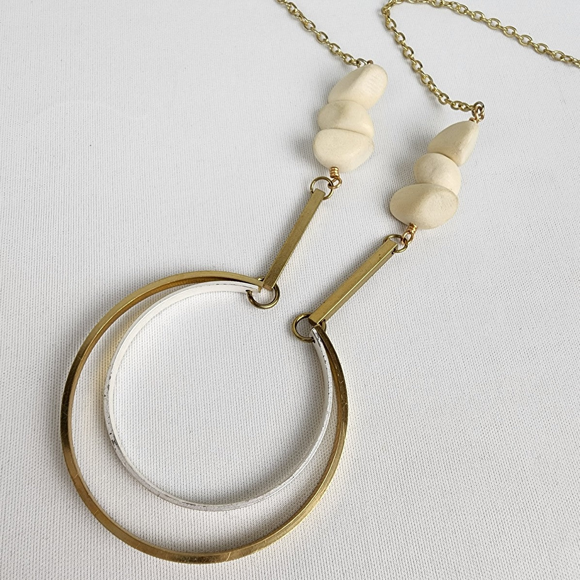 Gold Wire Pendant Beaded Chain Necklace