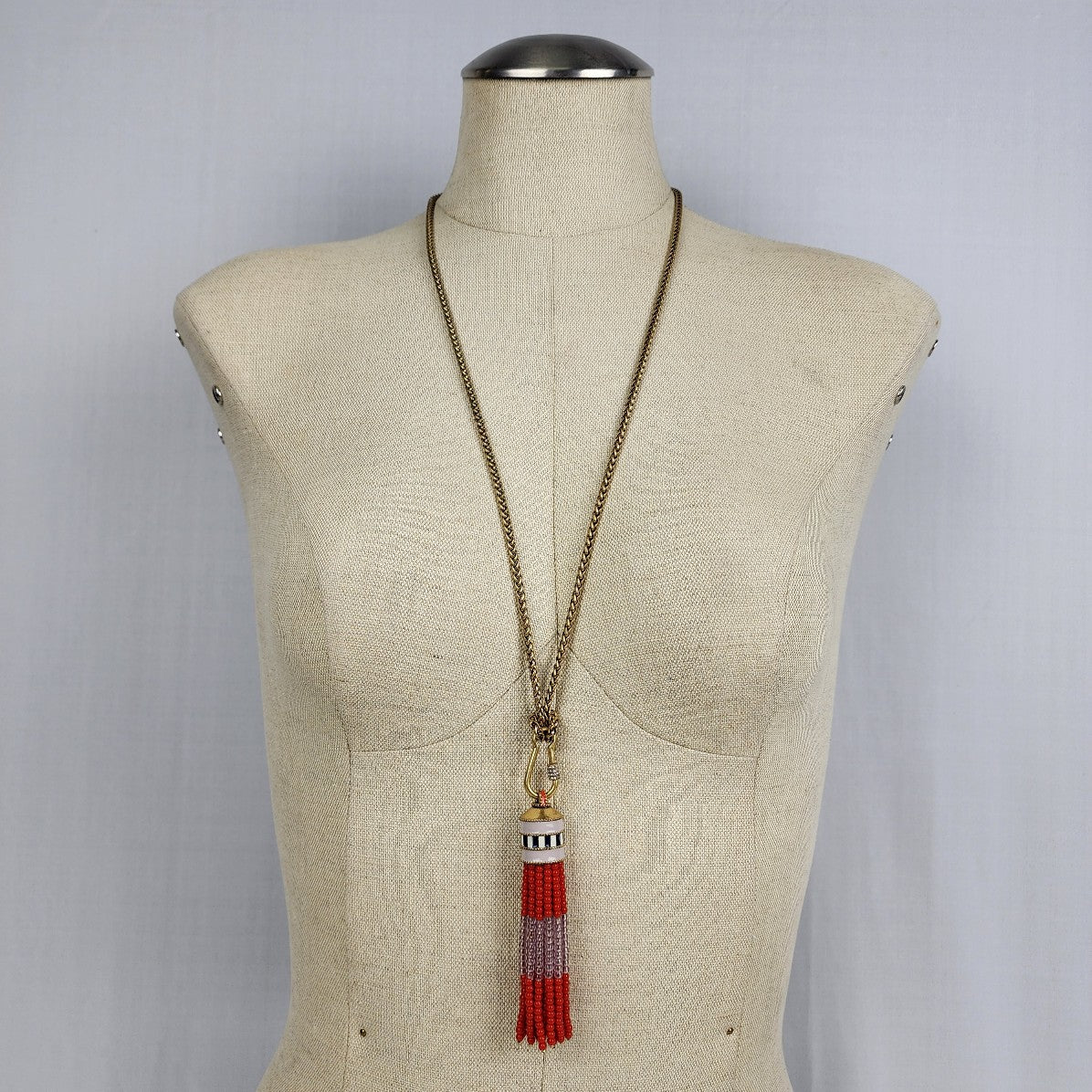 Stella & Dot Brio Beaded Tassel Necklace Gold & Red