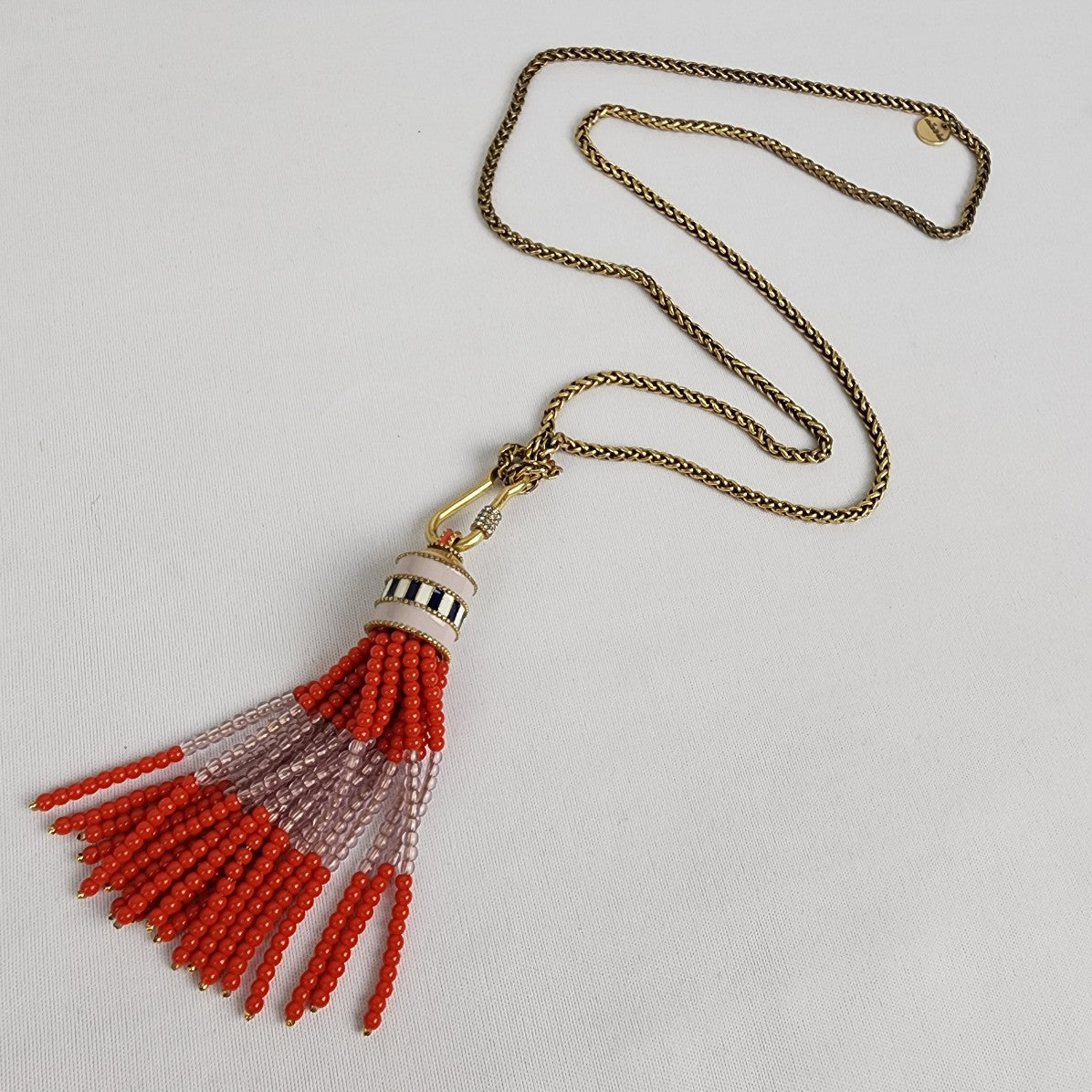 Stella & Dot Brio Beaded Tassel Necklace Gold & Red