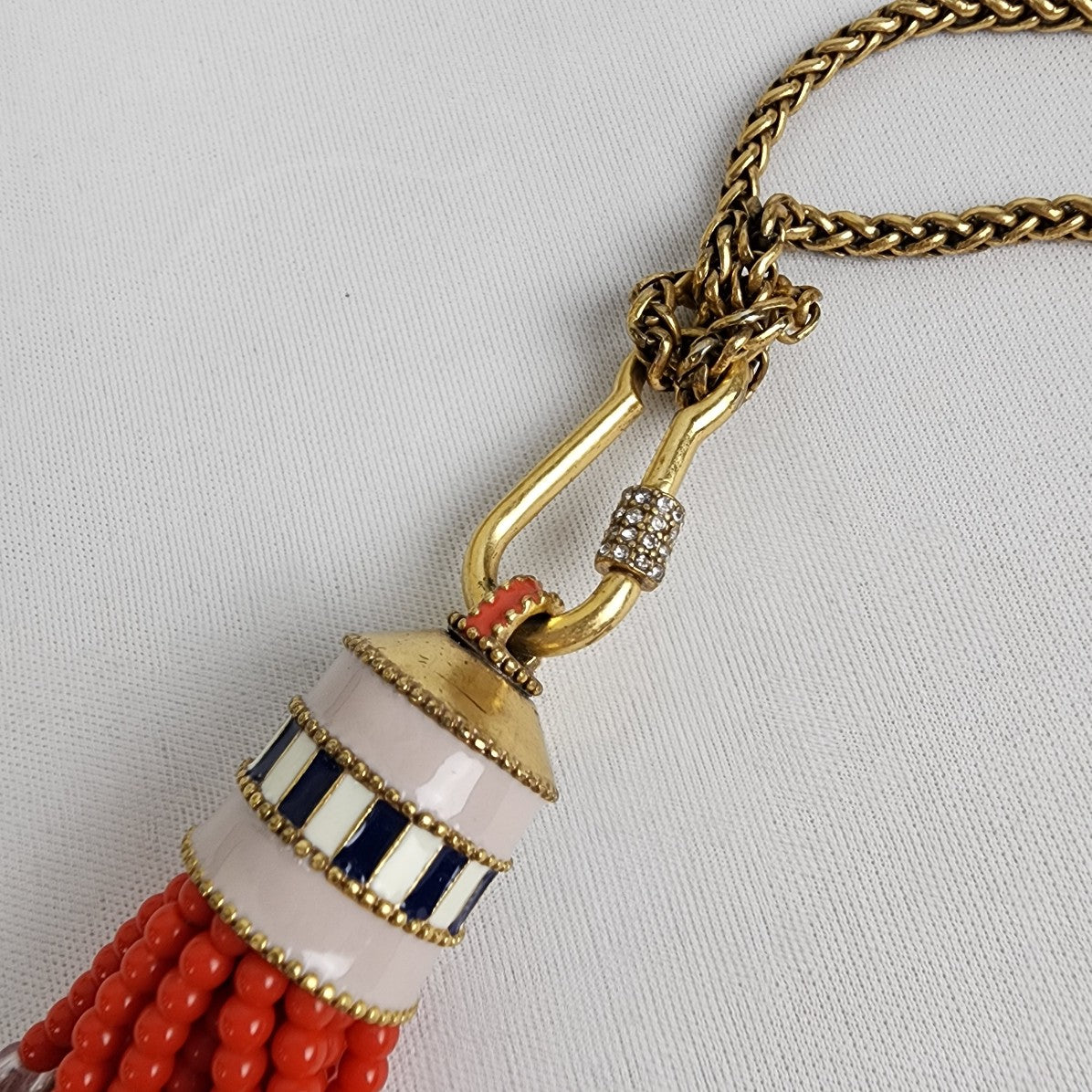Stella & Dot Brio Beaded Tassel Necklace Gold & Red