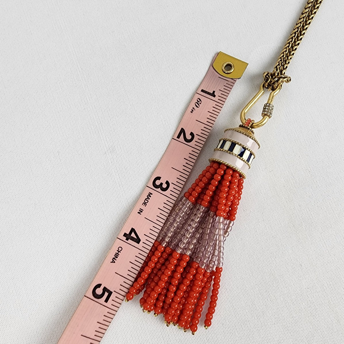 Stella & Dot Brio Beaded Tassel Necklace Gold & Red